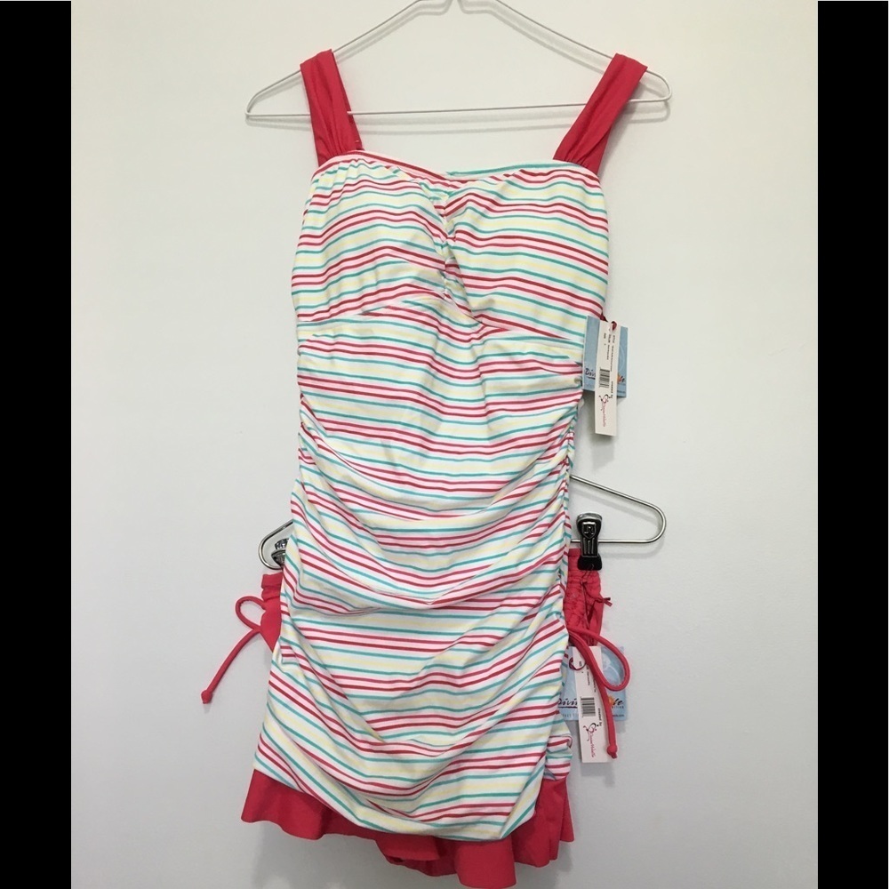 NWT Ruffle Multi Stripe Ruched Tankini - Picture 2 of 8